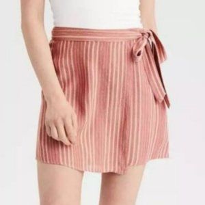 American Eagle Peach Orange Striped Tie Wrap Mini Skirt Size M